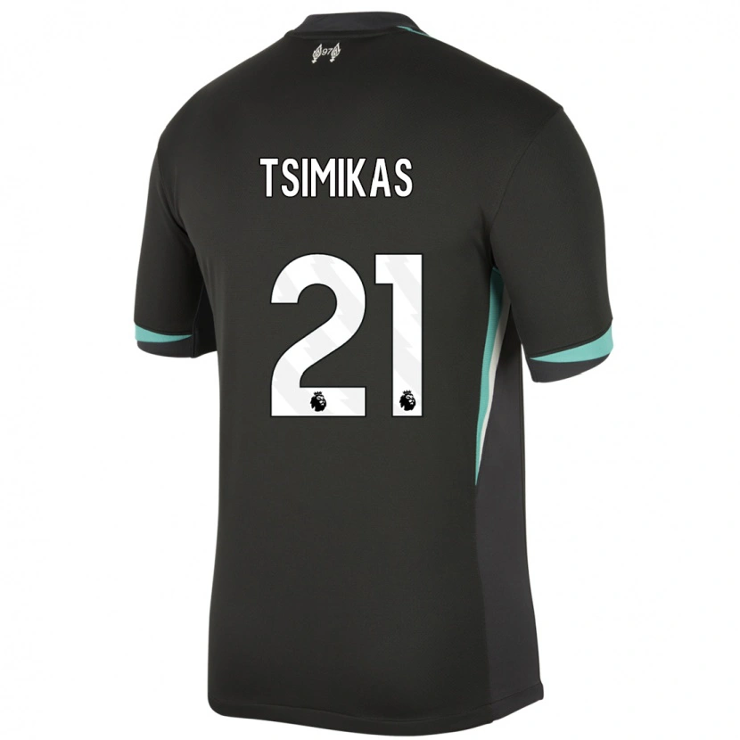 Danxen Kinder Konstantinos Tsimikas #21 Schwarz Anthrazitweiß Auswärtstrikot Trikot 2024/25 T-Shirt Schweiz