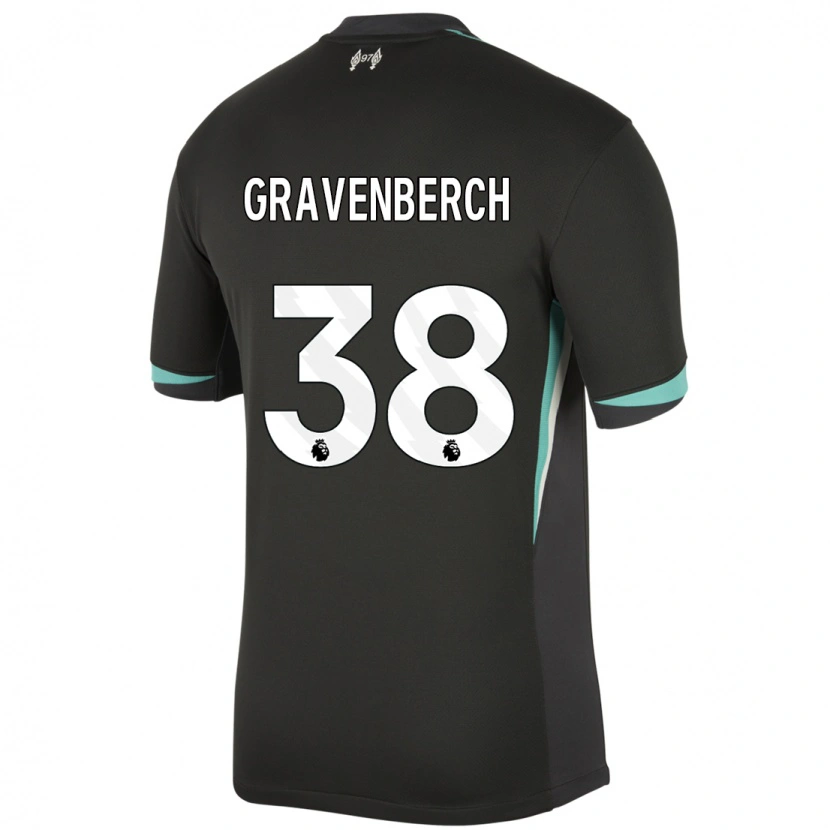 Danxen Kinder Ryan Gravenberch #38 Schwarz Anthrazitweiß Auswärtstrikot Trikot 2024/25 T-Shirt Schweiz