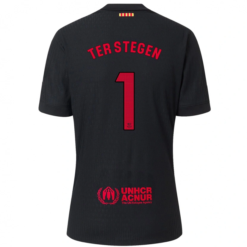 Danxen Kinder Marc-André Ter Stegen #1 Schwarz Rot Auswärtstrikot Trikot 2024/25 T-Shirt Schweiz