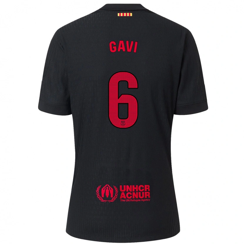 Danxen Kinder Gavi #6 Schwarz Rot Auswärtstrikot Trikot 2024/25 T-Shirt Schweiz