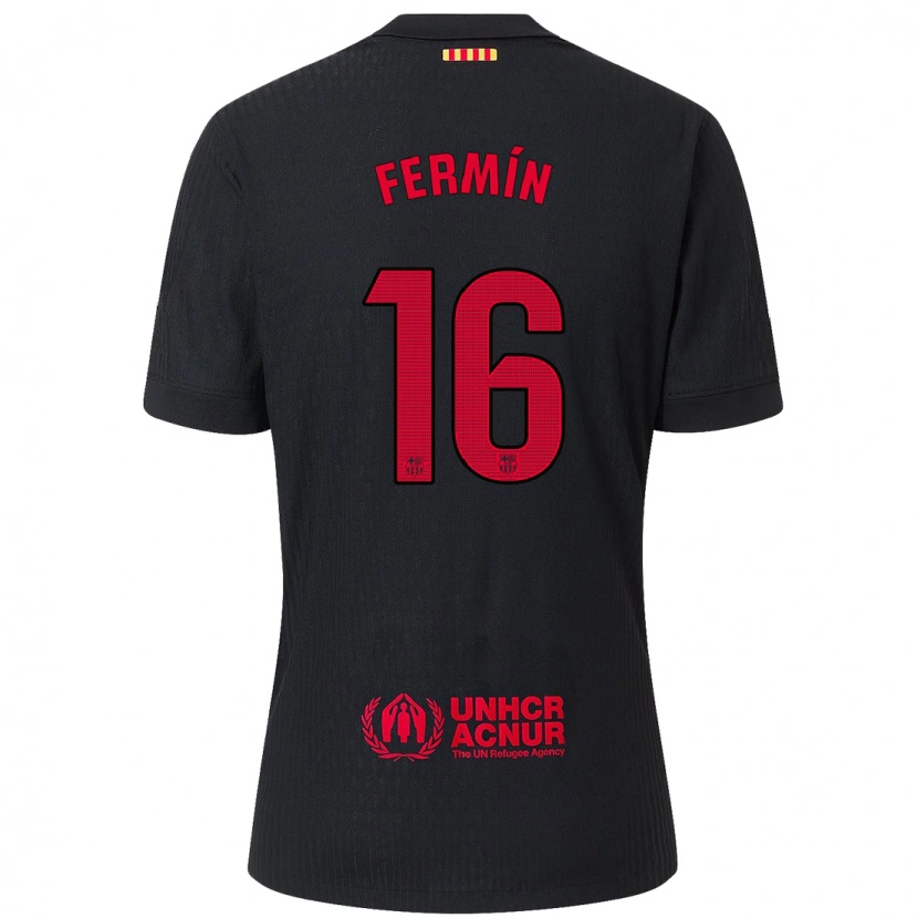 Danxen Kinder Fermín López #16 Schwarz Rot Auswärtstrikot Trikot 2024/25 T-Shirt Schweiz