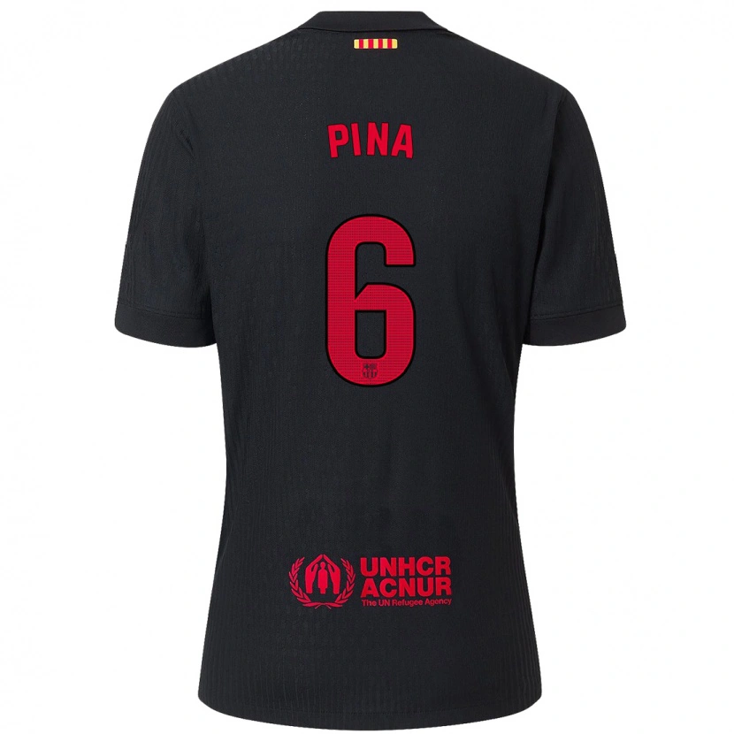 Danxen Kinder Clàudia Pina #6 Schwarz Rot Auswärtstrikot Trikot 2024/25 T-Shirt Schweiz