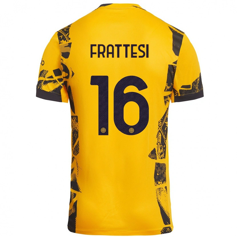 Danxen Kinder Davide Frattesi #16 Gold Schwarz Ausweichtrikot Trikot 2024/25 T-Shirt Schweiz