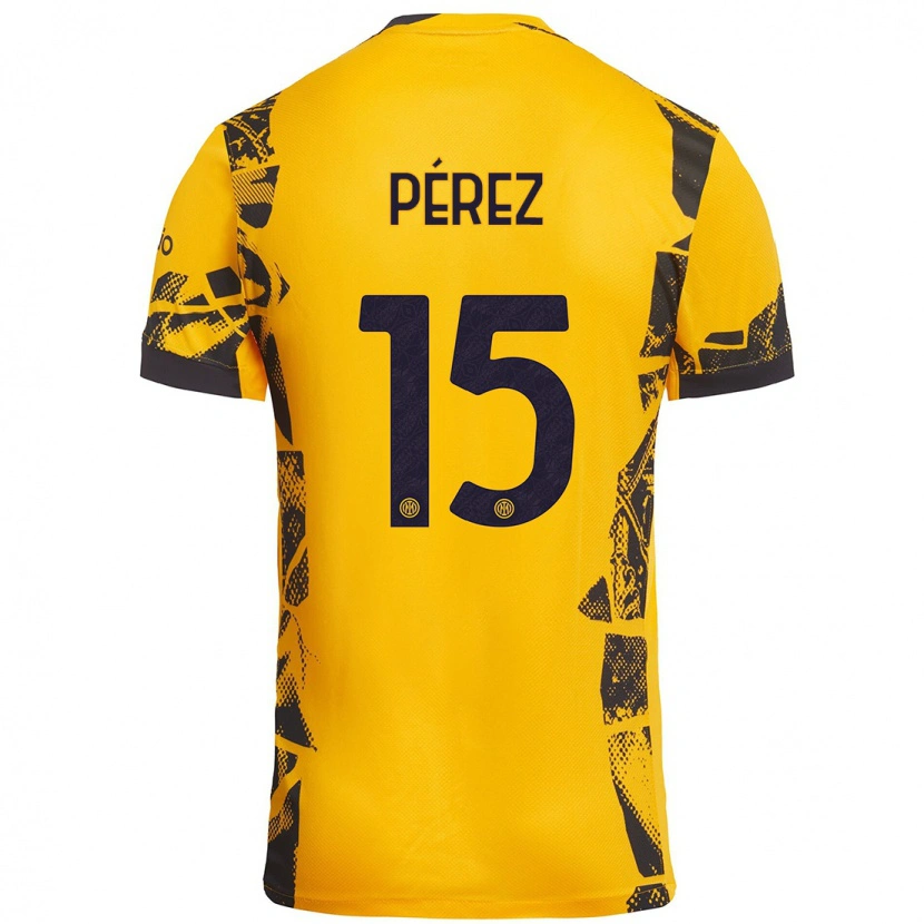 Danxen Kinder Álex Pérez #15 Gold Schwarz Ausweichtrikot Trikot 2024/25 T-Shirt Schweiz