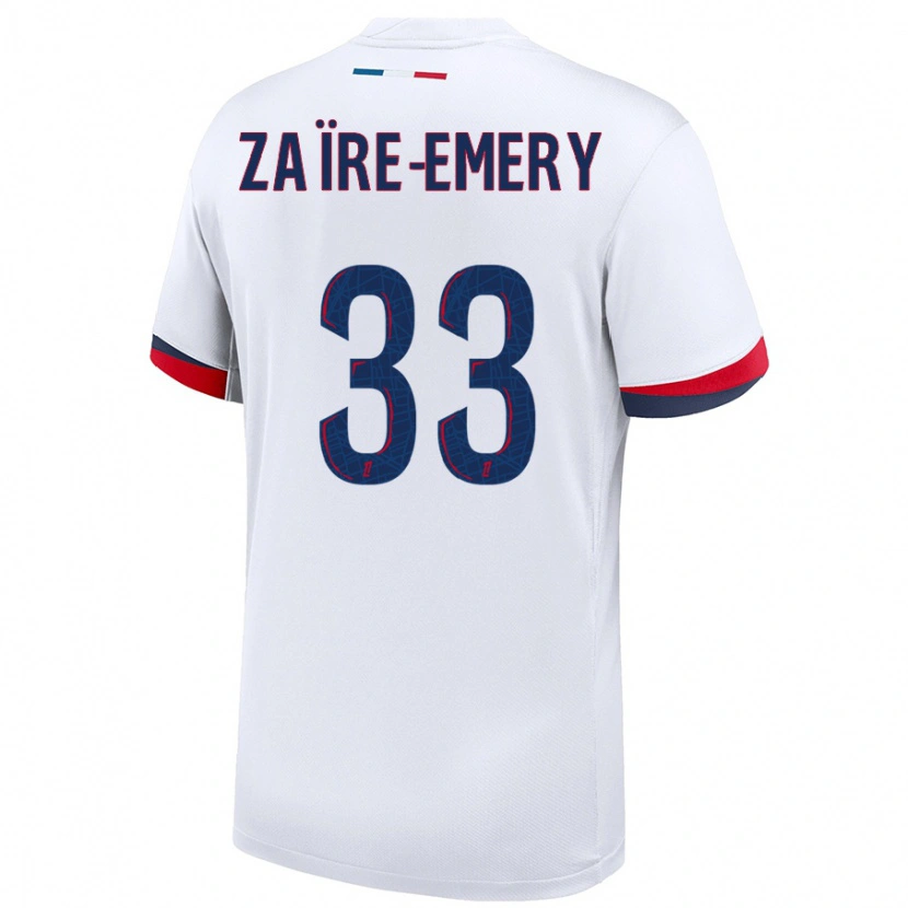 Danxen Herren Warren Zaïre-Emery #33 Weiß Blau Rot Auswärtstrikot Trikot 2024/25 T-Shirt Schweiz