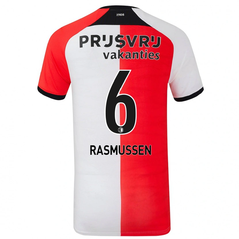 Danxen Kinder Jacob Rasmussen #6 Rot Weiß Heimtrikot Trikot 2024/25 T-Shirt Schweiz