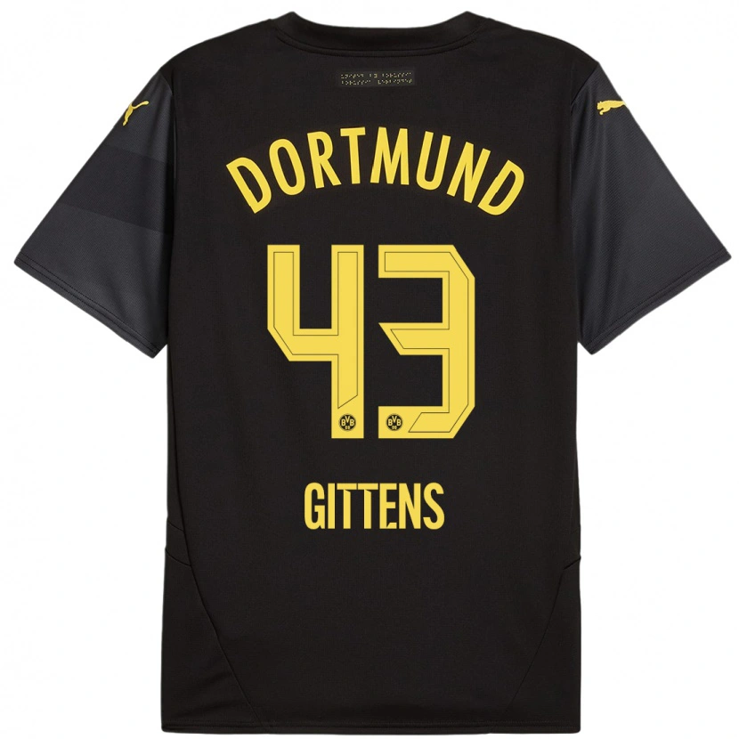 Danxen Kinder Jamie Gittens #43 Schwarz Gelb Auswärtstrikot Trikot 2024/25 T-Shirt Schweiz