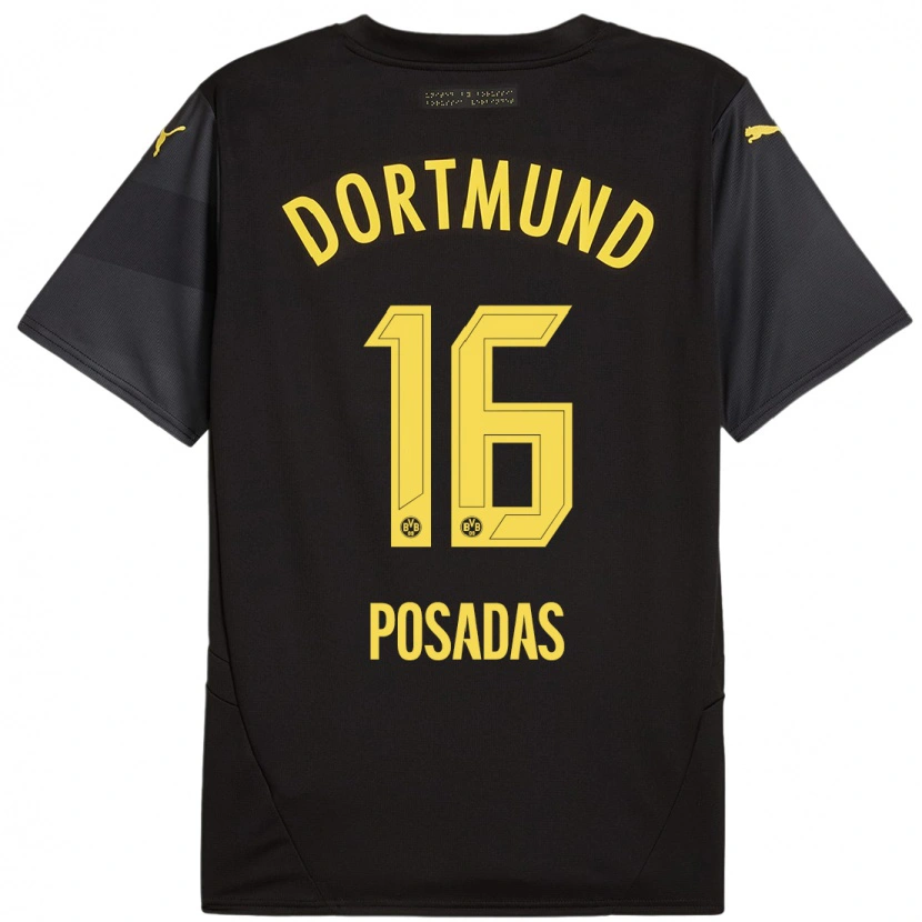 Danxen Kinder Leonardo Posadas #16 Schwarz Gelb Auswärtstrikot Trikot 2024/25 T-Shirt Schweiz