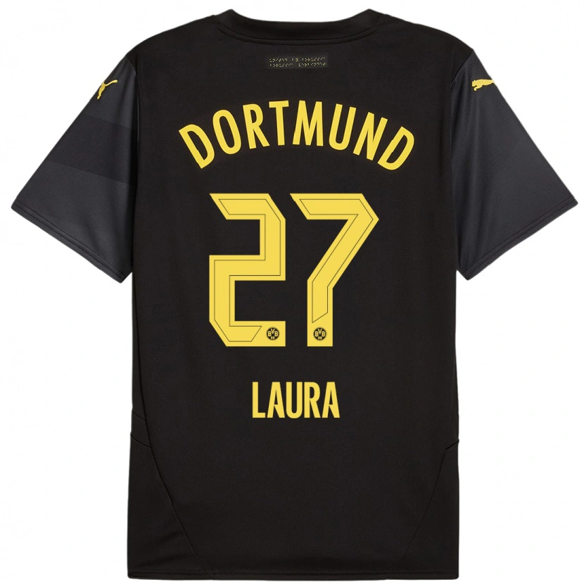 Danxen Kinder Van Der Heijden Laura #27 Schwarz Gelb Auswärtstrikot Trikot 2024/25 T-Shirt Schweiz