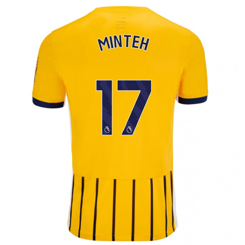 Danxen Kinder Yankuba Minteh #17 Gold Blau Nadelstreifen Auswärtstrikot Trikot 2024/25 T-Shirt Schweiz