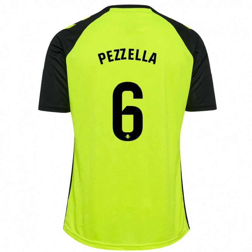 Danxen Kinder Germán Pezzella #6 Fluoreszierendes Gelb Schwarz Auswärtstrikot Trikot 2024/25 T-Shirt Schweiz