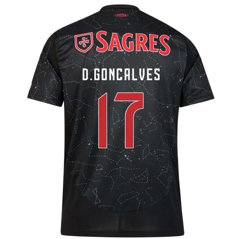 Danxen Kinder Diogo Goncalves #17 Schwarz Rot Auswärtstrikot Trikot 2024/25 T-Shirt Schweiz