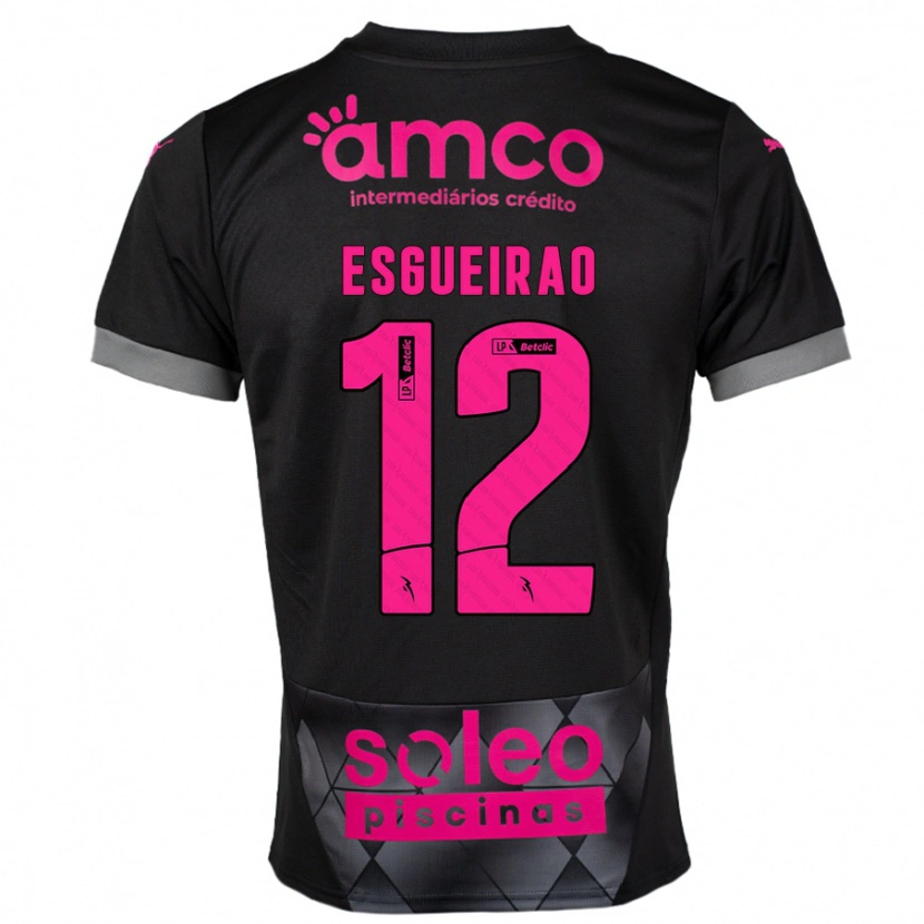 Danxen Kinder Íris Esgueirão #12 Schwarz Rosa Auswärtstrikot Trikot 2024/25 T-Shirt Schweiz