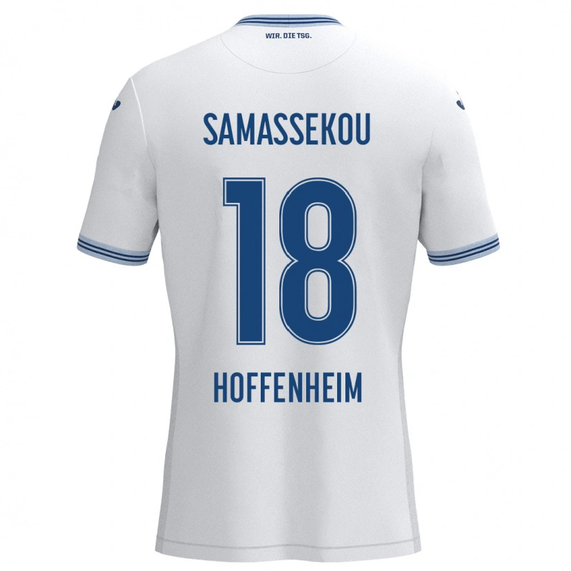 Danxen Kinder Diadié Samassékou #18 Weiß Blau Auswärtstrikot Trikot 2024/25 T-Shirt Schweiz