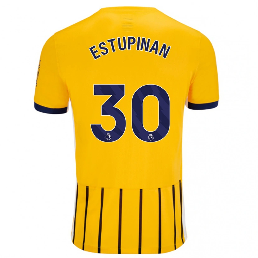 Danxen Damen Pervis Estupiñán #30 Gold Blau Nadelstreifen Auswärtstrikot Trikot 2024/25 T-Shirt Schweiz