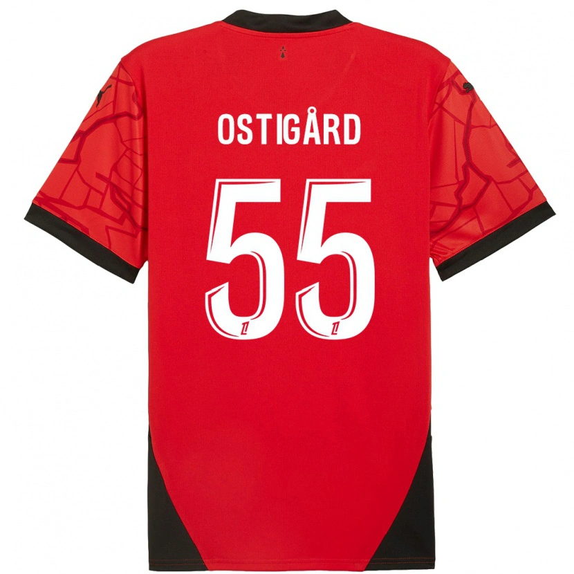 Danxen Kinder Leo Østigård #55 Rot Schwarz Heimtrikot Trikot 2024/25 T-Shirt Schweiz