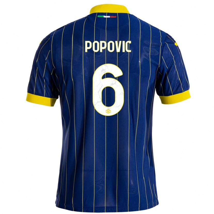 Danxen Kinder Andrej Popovic #6 Blau Gelb Heimtrikot Trikot 2024/25 T-Shirt Schweiz