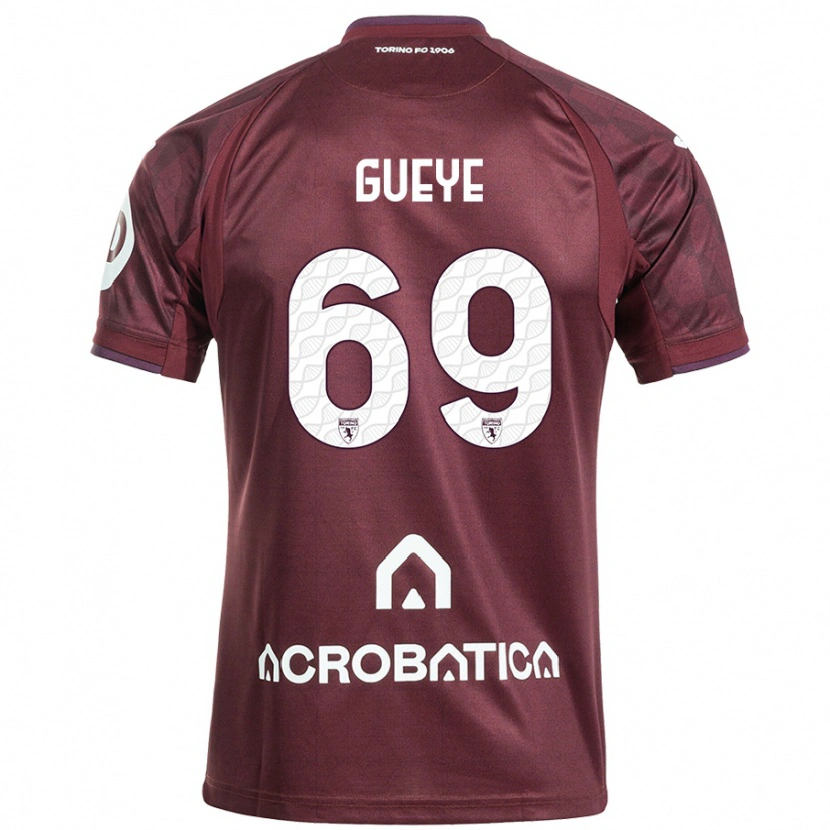 Danxen Kinder Ousmane Gueye #69 Kastanienbraun Weiß Heimtrikot Trikot 2024/25 T-Shirt Schweiz