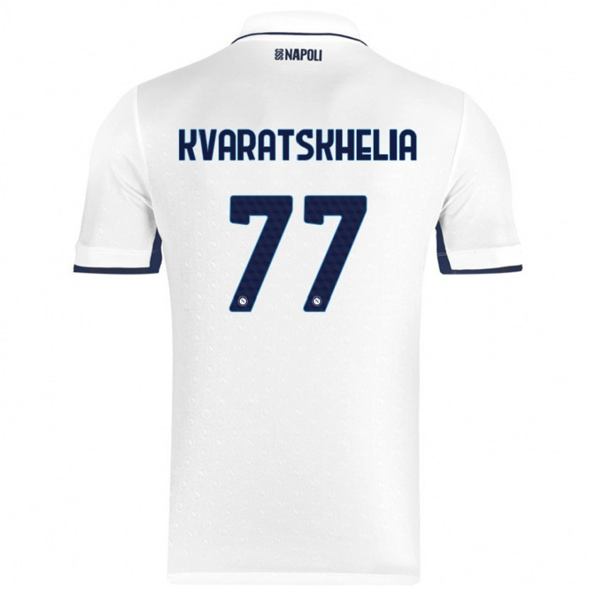 Danxen Kinder Khvicha Kvaratskhelia #77 Weiß Königsblau Auswärtstrikot Trikot 2024/25 T-Shirt Schweiz