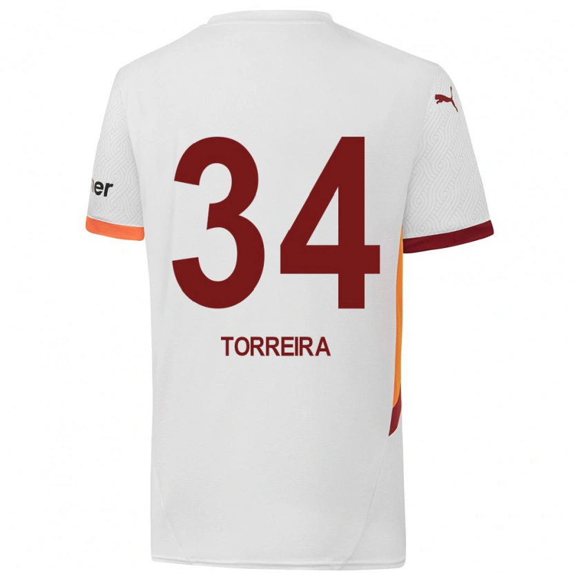 Danxen Kinder Lucas Torreira #34 Weiß Gelb Rot Auswärtstrikot Trikot 2024/25 T-Shirt Schweiz