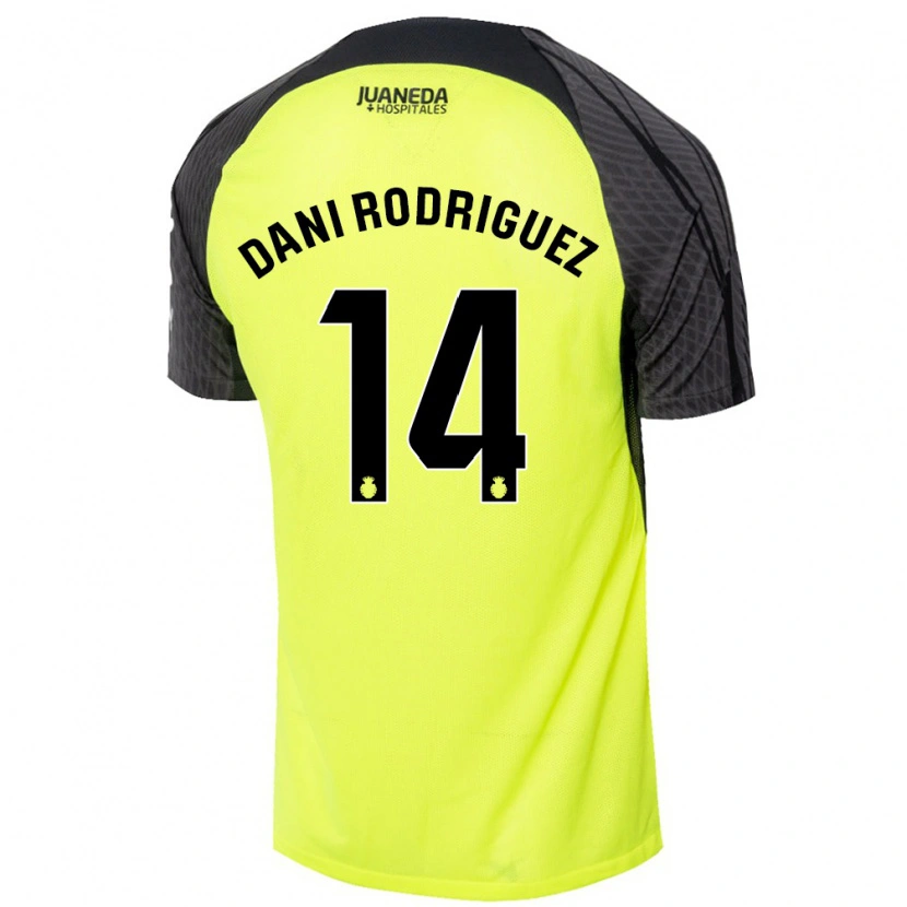 Danxen Kinder Dani Rodríguez #14 Fluoreszierend Grün Schwarz Auswärtstrikot Trikot 2024/25 T-Shirt Schweiz