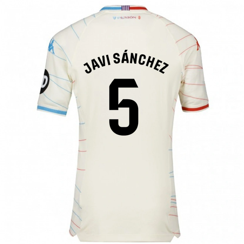 Danxen Kinder Javi Sánchez #5 Weiß Rot Blau Auswärtstrikot Trikot 2024/25 T-Shirt Schweiz