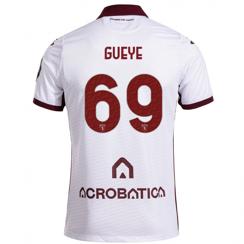 Danxen Kinder Ousmane Gueye #69 Weiß Kastanienbraun Auswärtstrikot Trikot 2024/25 T-Shirt Schweiz