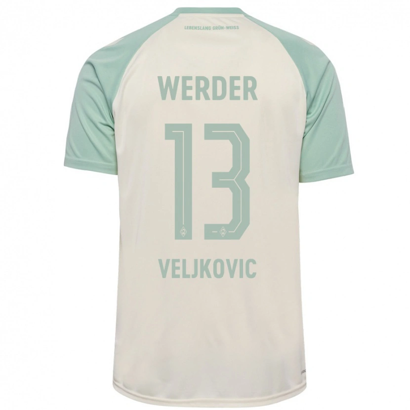 Danxen Kinder Milos Veljkovic #13 Cremeweiß Hellgrün Auswärtstrikot Trikot 2024/25 T-Shirt Schweiz