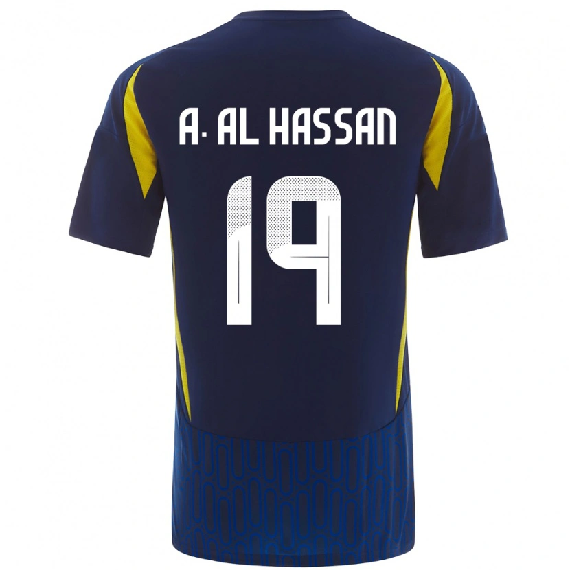 Danxen Kinder Ali Al-Hassan #19 Blau Gelb Auswärtstrikot Trikot 2024/25 T-Shirt Schweiz