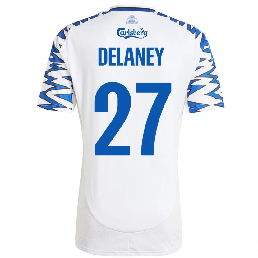 Danxen Kinder Thomas Delaney #27 Weiß Himmelblau Heimtrikot Trikot 2024/25 T-Shirt Schweiz