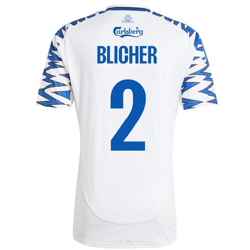 Danxen Kinder Nicolai Blicher #2 Weiß Himmelblau Heimtrikot Trikot 2024/25 T-Shirt Schweiz