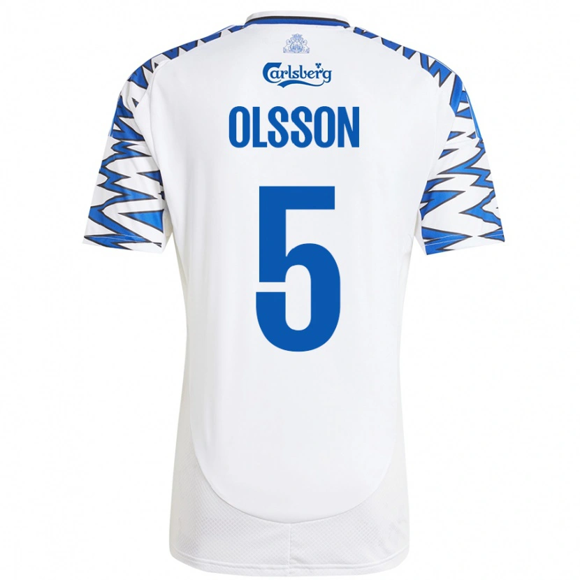 Danxen Kinder Cornelius Olsson #5 Weiß Himmelblau Heimtrikot Trikot 2024/25 T-Shirt Schweiz