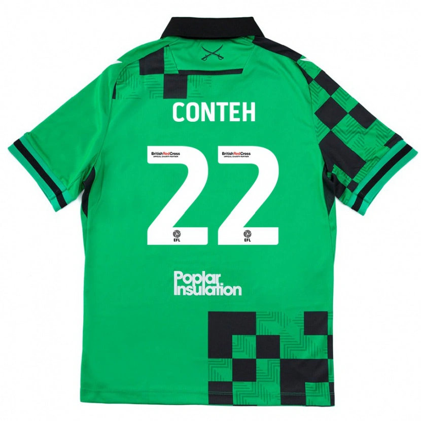 Danxen Kinder Kamil Conteh #22 Grün Schwarz Auswärtstrikot Trikot 2024/25 T-Shirt Schweiz