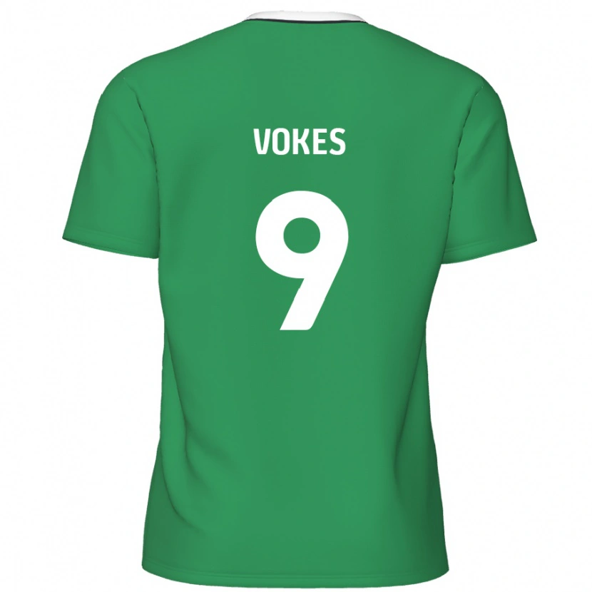 Danxen Kinder Sam Vokes #9 Grün Weiße Streifen Auswärtstrikot Trikot 2024/25 T-Shirt Schweiz