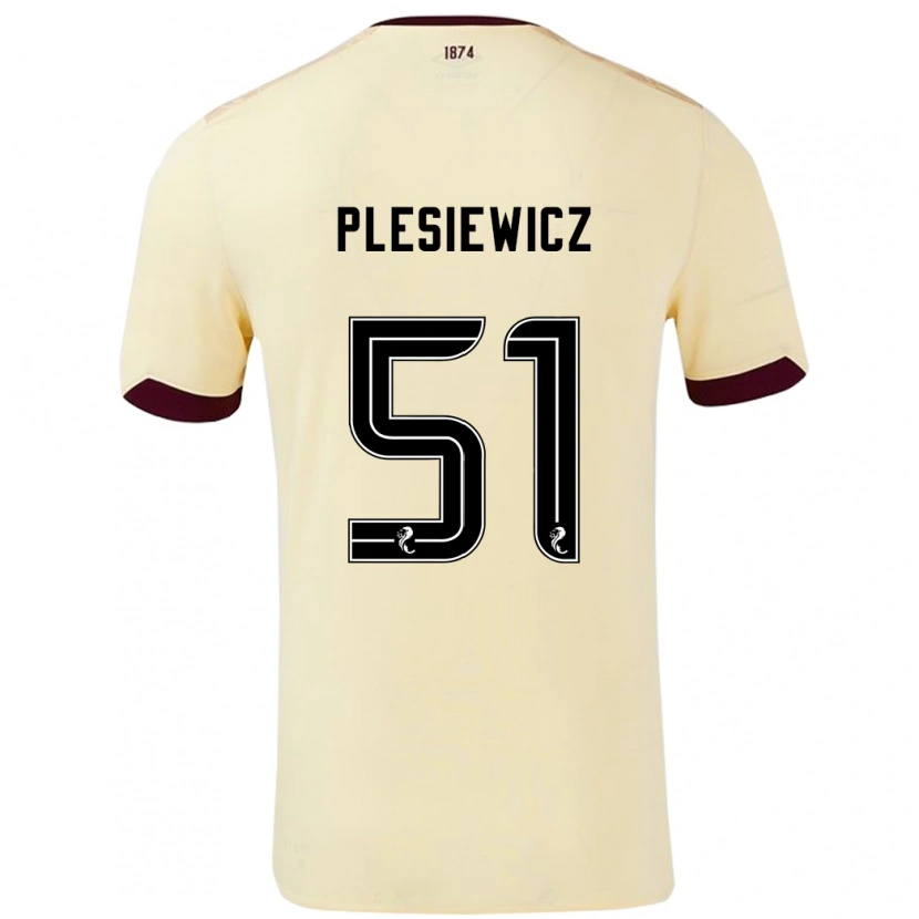 Danxen Kinder Szymon Plesiewicz #51 Creme Burgunderrot Auswärtstrikot Trikot 2024/25 T-Shirt Schweiz