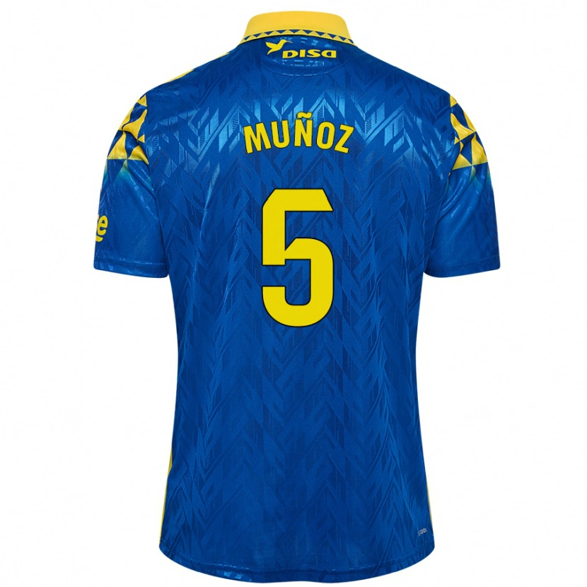 Danxen Kinder Javi Muñoz #5 Blau Gelb Auswärtstrikot Trikot 2024/25 T-Shirt Schweiz