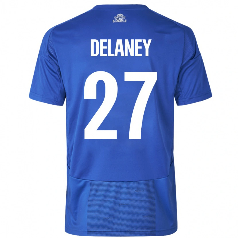 Danxen Kinder Thomas Delaney #27 Weiß Blau Auswärtstrikot Trikot 2024/25 T-Shirt Schweiz