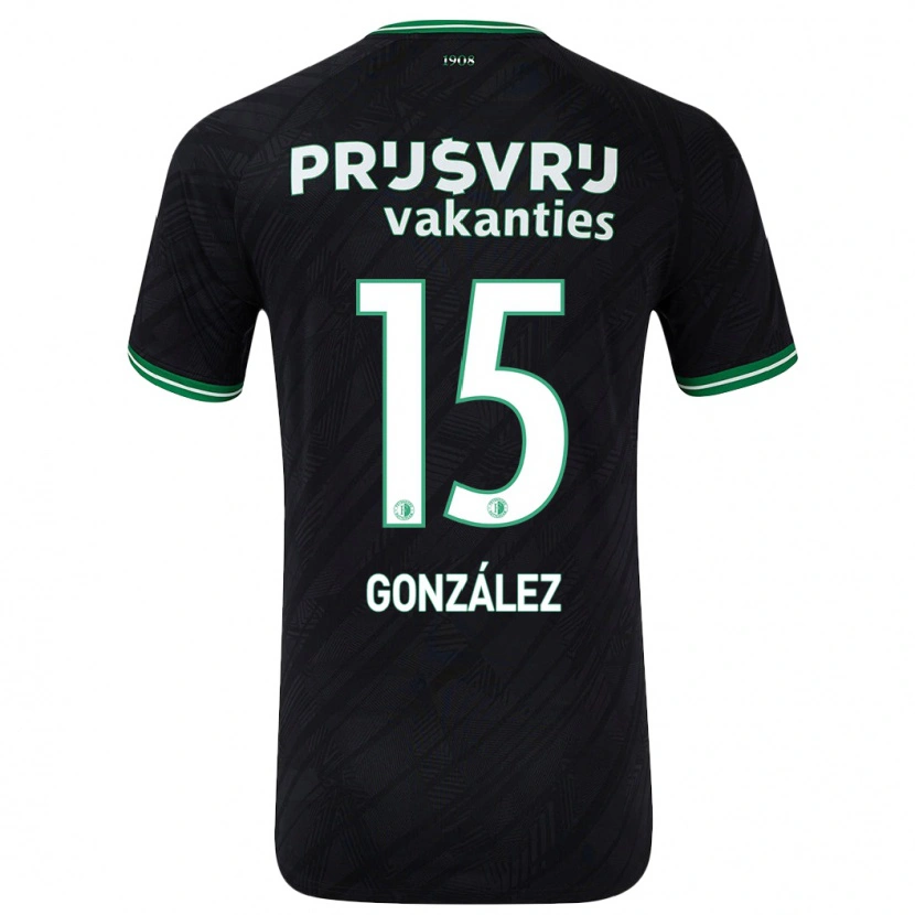 Danxen Kinder Facundo González #15 Schwarz Grün Auswärtstrikot Trikot 2024/25 T-Shirt Schweiz