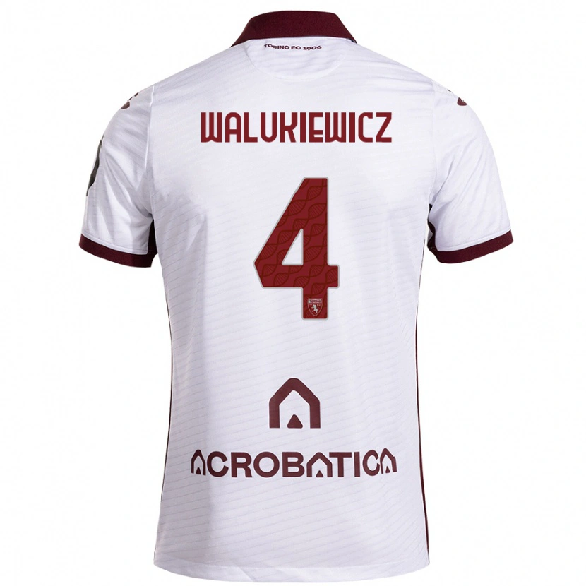 Danxen Kinder Sebastian Walukiewicz #4 Weiß Kastanienbraun Auswärtstrikot Trikot 2024/25 T-Shirt Schweiz